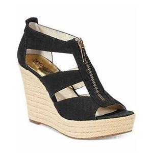 MICHAEL KORS black and gold wedges
